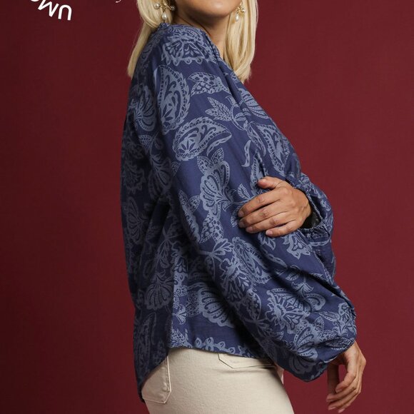 UMGEE Two Tone Abstract Print Blouse (New) - Navy - Picture 4 of 6